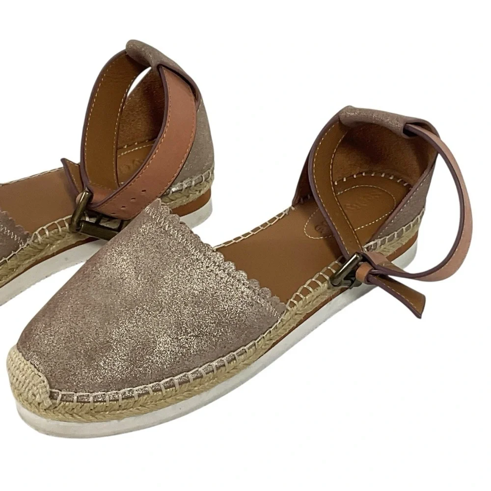 See by Chloé Metallic Suede Leather Espadrille Platform Flats Size 38